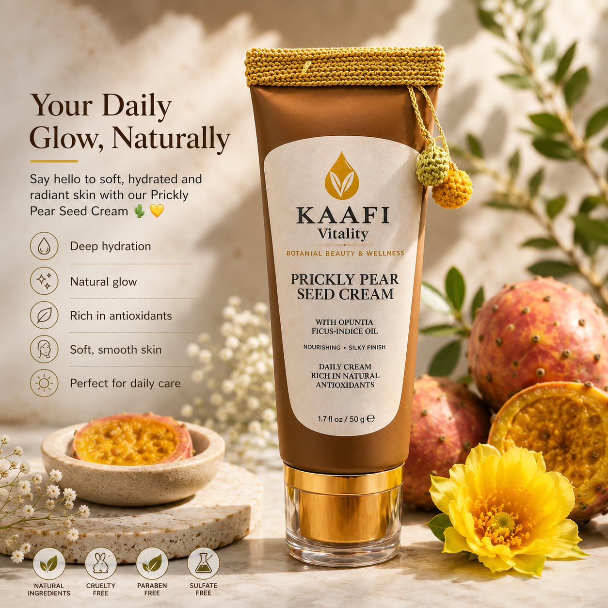 Prickly Pear Seed Cream – Hydrating & Anti-Aging Face Moisturizer | KAAFI Vitality